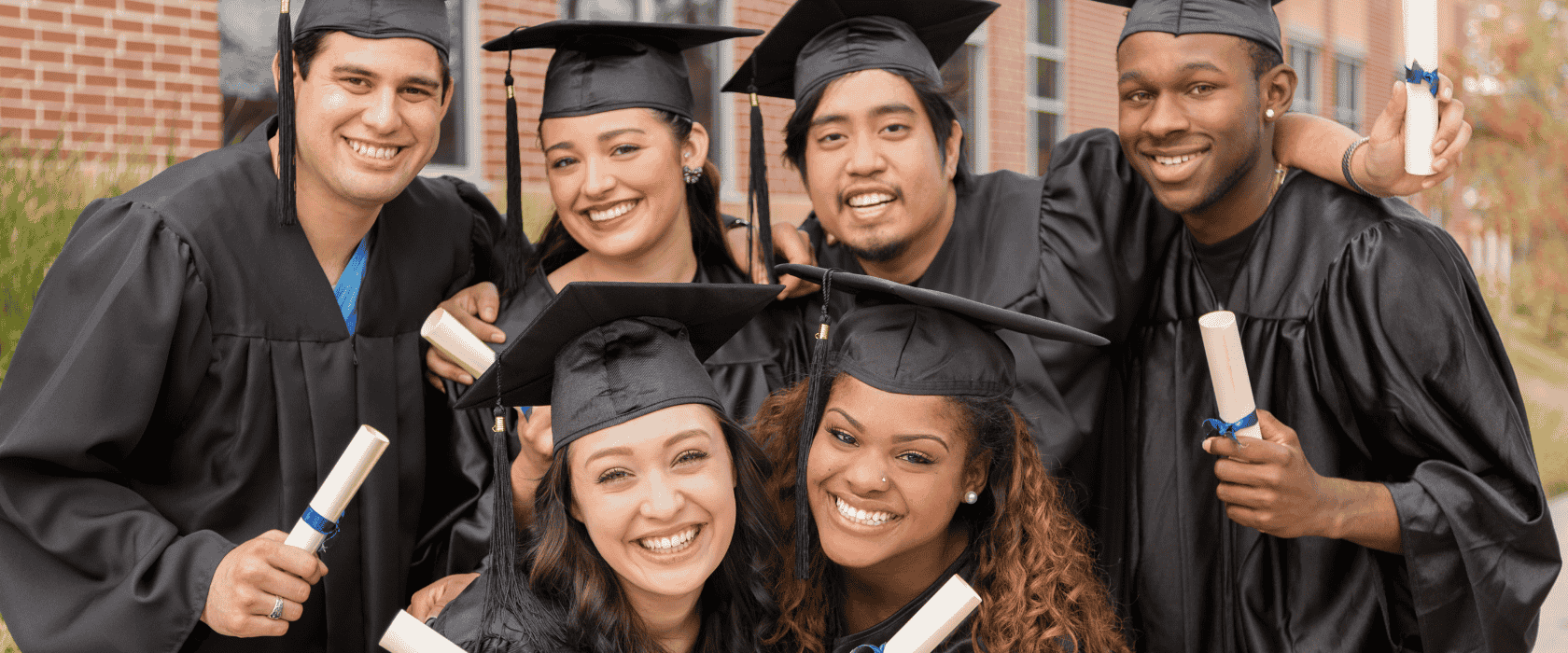 A group of male and female college graduates